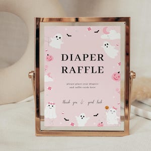 Little Boo Baby Shower Diaper Raffle Template for Pink Ghost Girl Halloween Baby Shower Custom Sign | CELSA Collection