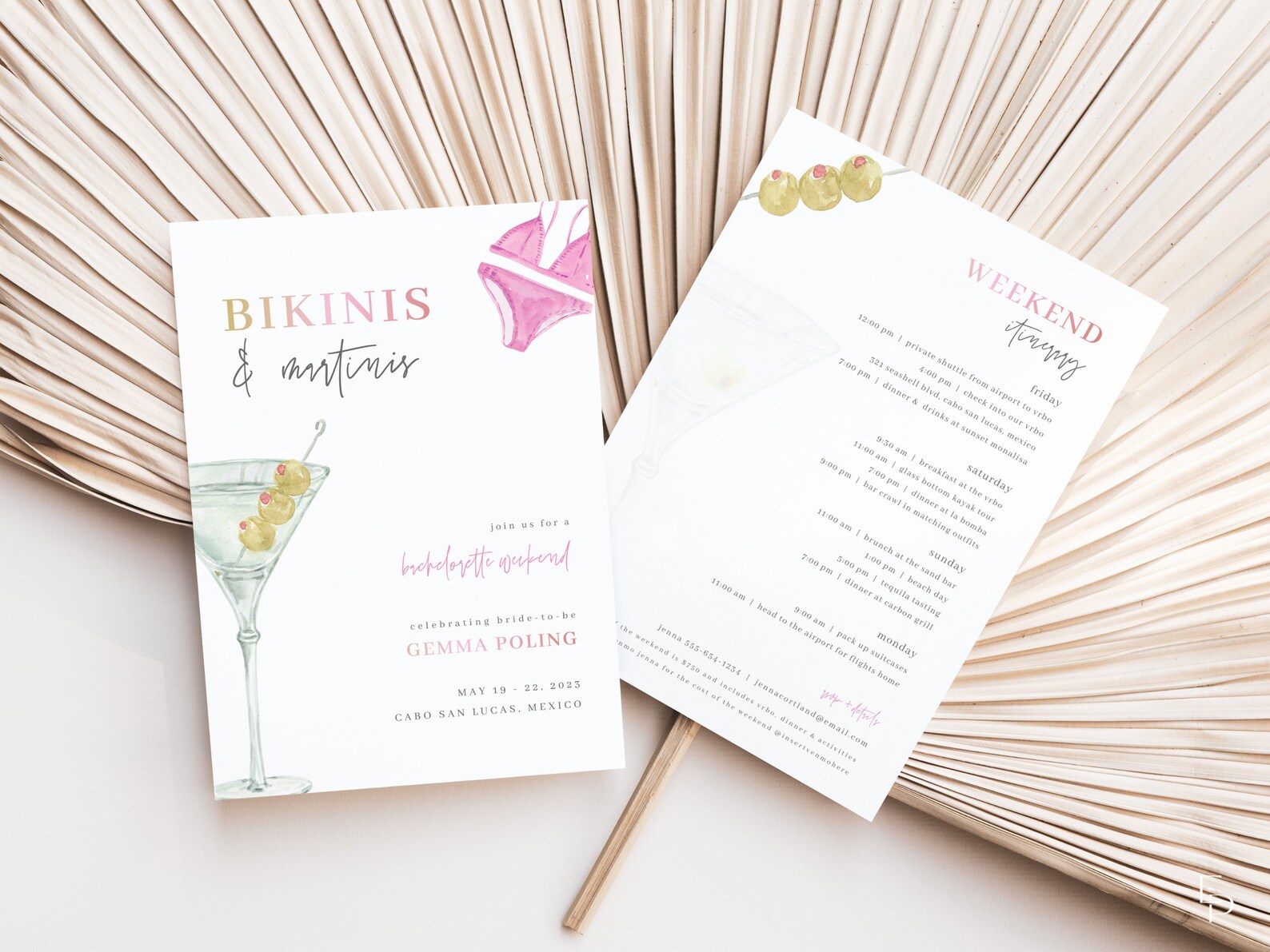 Bikinis and Martinis Bachelorette Weekend Invite and Itinerary Template