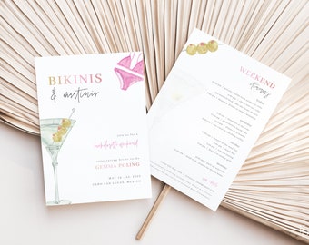 Bikinis and Martinis Bachelorette Weekend Invite and Itinerary Template | MYHA Collection