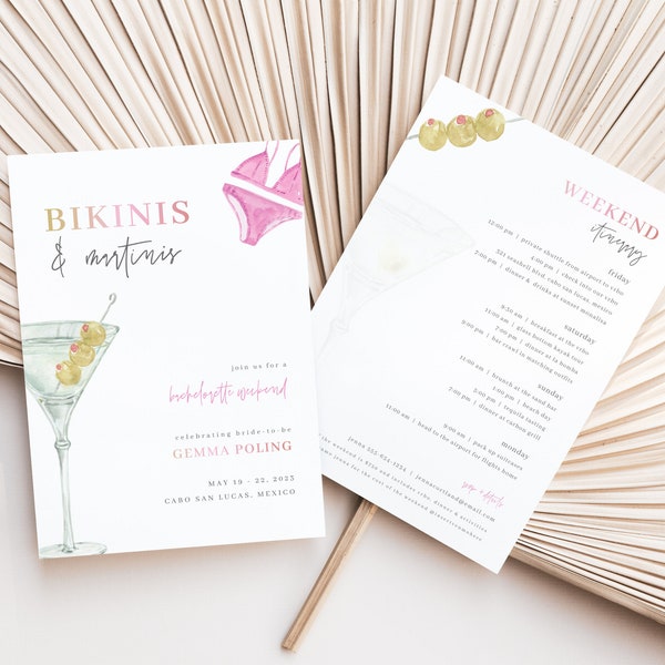 Bikinis and Martinis Bachelorette Weekend Invite and Itinerary Template | MYHA Collection