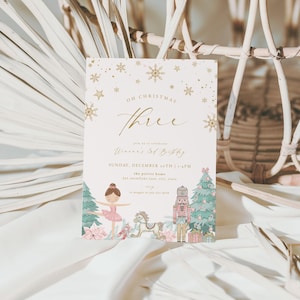 Nutcracker Ballet 3rd Birthday Invitation Template for Pink Little Sugar Plum Girl Winter Third Birthday Invite Editable | ODILE Collection