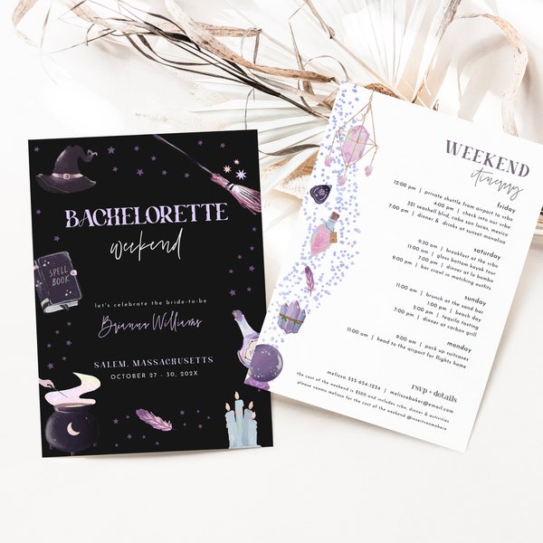 Halloween Witch Bachelorette Weekend Invite and Itinerary Template | ARADIA Collection