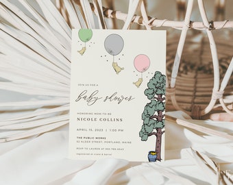 Classic Winnie the Pooh Baby Shower Invitation Template | MELINA Collection
