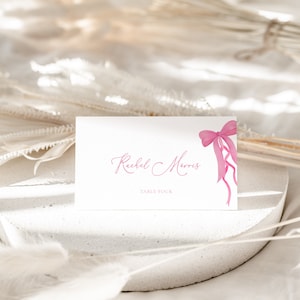 Pink Bow Place Card Template for Girly Bridal Shower Name Card or Buffet Card | SEDO Collection