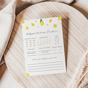 Lemon Baby Predictions and Advice Baby Shower Game Template | LOMI Collection