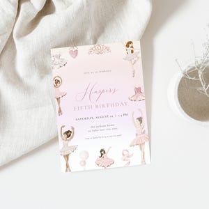 Ballerina Birthday Party Invitation Template for Pink Ballerina Ballet Dancer Girl Birthday Invite | GISELLE Collection