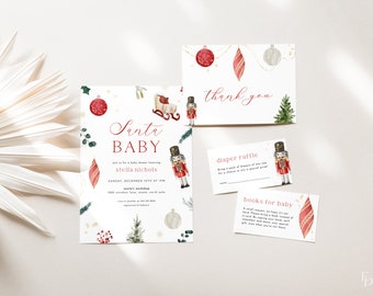 Santa Baby Christmas Baby Shower Invitation Bundle Template for Editable Winter Baby Shower Invite Digital Download | EMMANUEL Collection