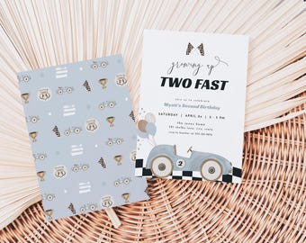 Vintage Race Car 2nd Birthday Invitation Template Editable Boy Blue Race Car Two Fast Second Birthday Invite Download | JAVIN Collection