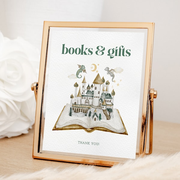 Fairy Tale Castle Dragon Books and Gifts Baby Shower Sign Template | KAIDA Collection