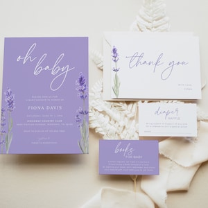 Purple Lavender Baby Shower Invitation Bundle Template | IONE Collection