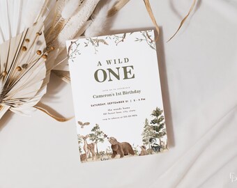 Woodland 1st Birthday Invitation Template for Editable Forest Animals Wild One Birthday Party Invite Digital Download | HELENA Collection