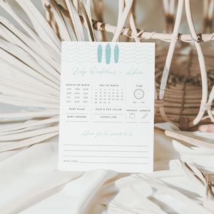Blue Baby on Board Surfing Baby Predictions and Advice Baby Shower Game Template | HALI Collection