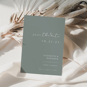 Modern Dusty Sage Green Save the Date Template for Weddings | PHYLLIS Collection
