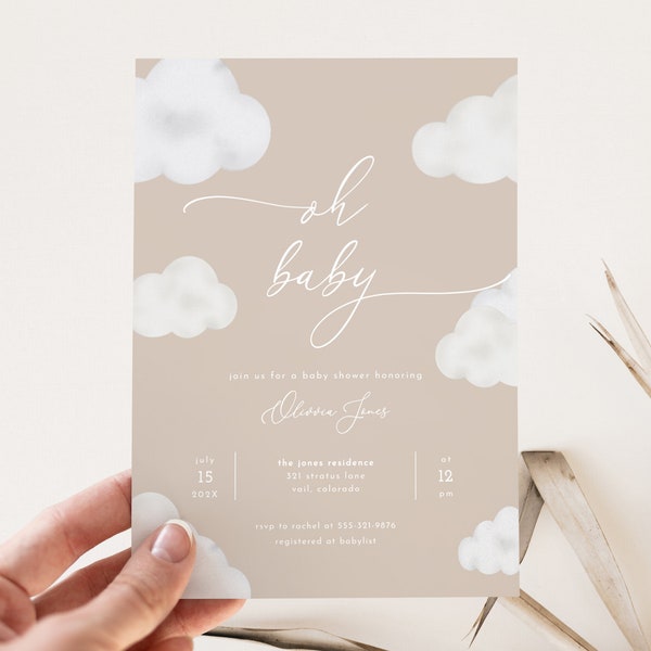 Oh Baby Modern Neutral Cloud Baby Shower Invitation Template | ANAN Collection