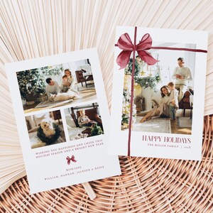 Christmas Red Bow Photo Holiday Card Template for Two-Sided Red Gift Wrapped Family Photo Christmas Card | CHRISTOPHER Collection