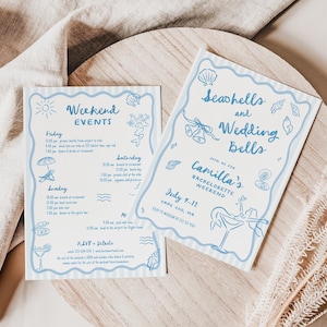 Seashells and Wedding Bells Bachelorette Itinerary & Invite Template for Beach Coastal Bachelorette Weekend Invitation | CASPIAN Collection