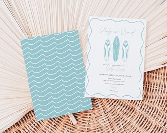 Blue Baby on Board Baby Shower Invitation Template for Baby Boy Summer Surfing Baby Shower | HALI Collection