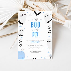 Blue A Little Boo Ghost Baby Shower Invitation Template for Boy Halloween Baby Shower | MASINA Collection