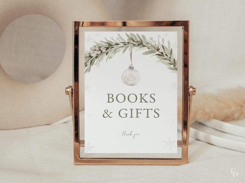 Merry Little Baby Shower Books and Gifts Sign Template for Winter