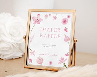 Girl Baby in Bloom Baby Diaper Raffle Baby Shower Sign Template for Floral Pink Baby in Bloom Baby Shower Custom Sign | ELODIE Collection