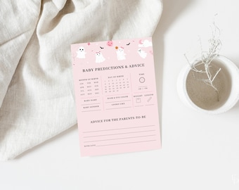 Little Boo Baby Predictions and Advice Baby Shower Game Template for Pink Ghost Girl Halloween Baby Shower Game | CELSA Collection
