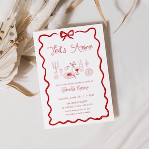 That's Amore Bridal Shower Invitation Template for Whimsical Hand Drawn Red Pizza Pasta Italian Bridal Shower Invite | CAIRA Collection