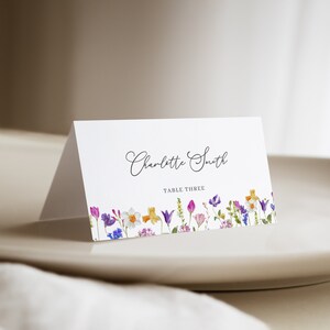 Colorful Floral Place Card Template for Bright Wildflower Bridal Shower Name Card or Buffet Card | GARANCE Collection