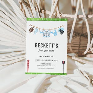 Blue Football Birthday Party Invitation Template for Boy Football First Year Down 1st Birthday Invite | EMMITT Collection