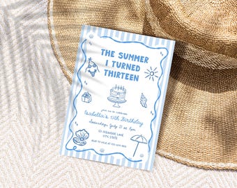 The Summer I Turned Thirteen Birthday Invitation Template Summer Girl 13th Thirteenth Birthday Invite Digital Download | BELLAMY Collection