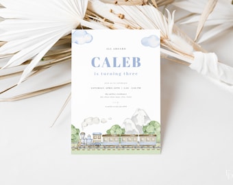 Train Birthday Invitation Template for Blue Kids All Aboard Train Birthday Party Invite | HORACE Collection