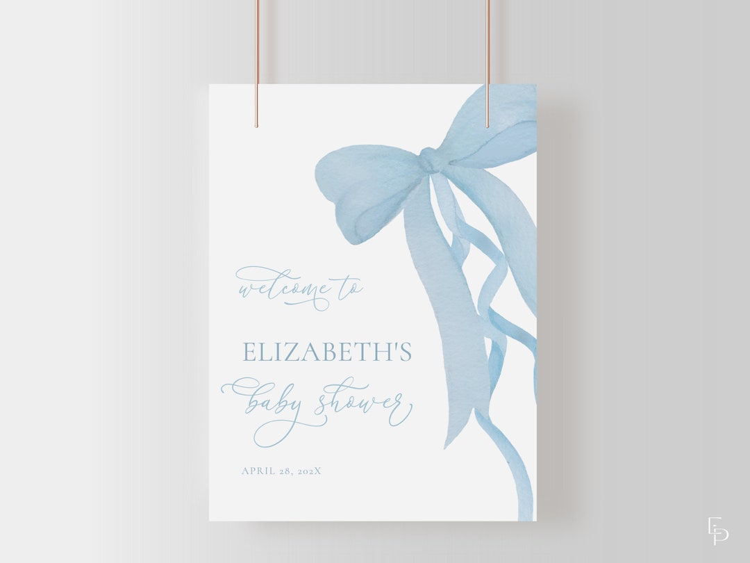 Pastel Blue Bow Baby Shower Welcome Sign Template for Blue Ribbon Boy ...