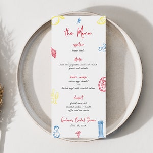 That&#39;s Amore Bridal Shower Menu Template for Whimsical Hand Drawn Illustration Italian Bridal Shower 4x9 Menu | DONATO Collection