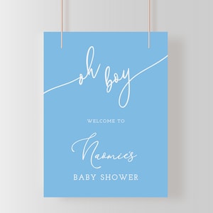 Modern Blue Oh Boy Baby Shower Welcome Sign Template | LIVIE Collection