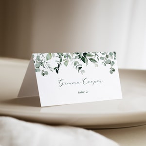 Greenery Place Card Template for Eucalyptus Botany Bridal Shower Name Card or Buffet Card | YARKONA Collection