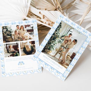 Coastal Grandmother Christmas Card Template for Grandmillenial Blue Hydrangea Lace Christmas Holiday Family Photo Card | ANITA Collection