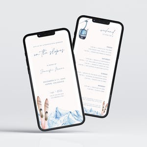 Winter Ski Digital Bachelorette Weekend Irinerary Invite Template for On the Slopes Bachelorette Digital Itinerary | ALBA Collection