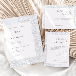 Modern Beach Wedding Invitation Suite Template with Printable 5x7 Invite, RSVP Card & Details Card | CORDELIA Collection