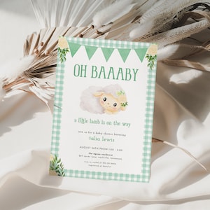 Little Lamb Baby Shower Invitation Template for Green Baby Lamb Baby Shower | CORDERO Collection