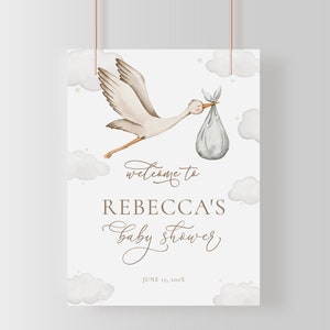 Gender Neutral Stork Baby Shower Welcome Sign Template for Baby Stork Special Delivery Baby Shower Poster | OZURU Collection