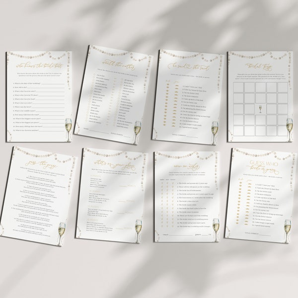 Pearls and Prosecco Bridal Shower Game Bundle Templates Instant Download | GRETCHEN Collection