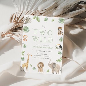 Two Wild Birthday Invitation Template for Safari Two Wild Jungle Animal 2nd Birthday Invite | FARIKA Collection