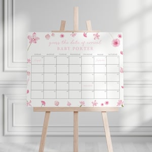 Pink Baby in Bloom Baby Shower Guess the Due Date Calendar Game Sign Template for Girl Baby in Bloom Baby Shower Arrival | ELODIE Collection