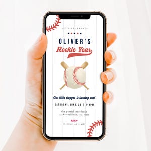Rookie Year Birthday Digital Invite Template for Boy 1st Birthday Sports Baseball First Birthday Text Message Invitation | ROGERS Collection