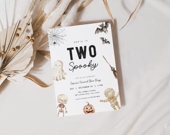 Two Spooky Birthday Invitation Template for Spooky 2nd Birthday Fall Halloween Second Birthday Invite Editable Download | REGAN Collection