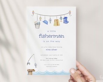Fishing Baby Shower Invitation Editable, You Edit Baby Boy Little ...