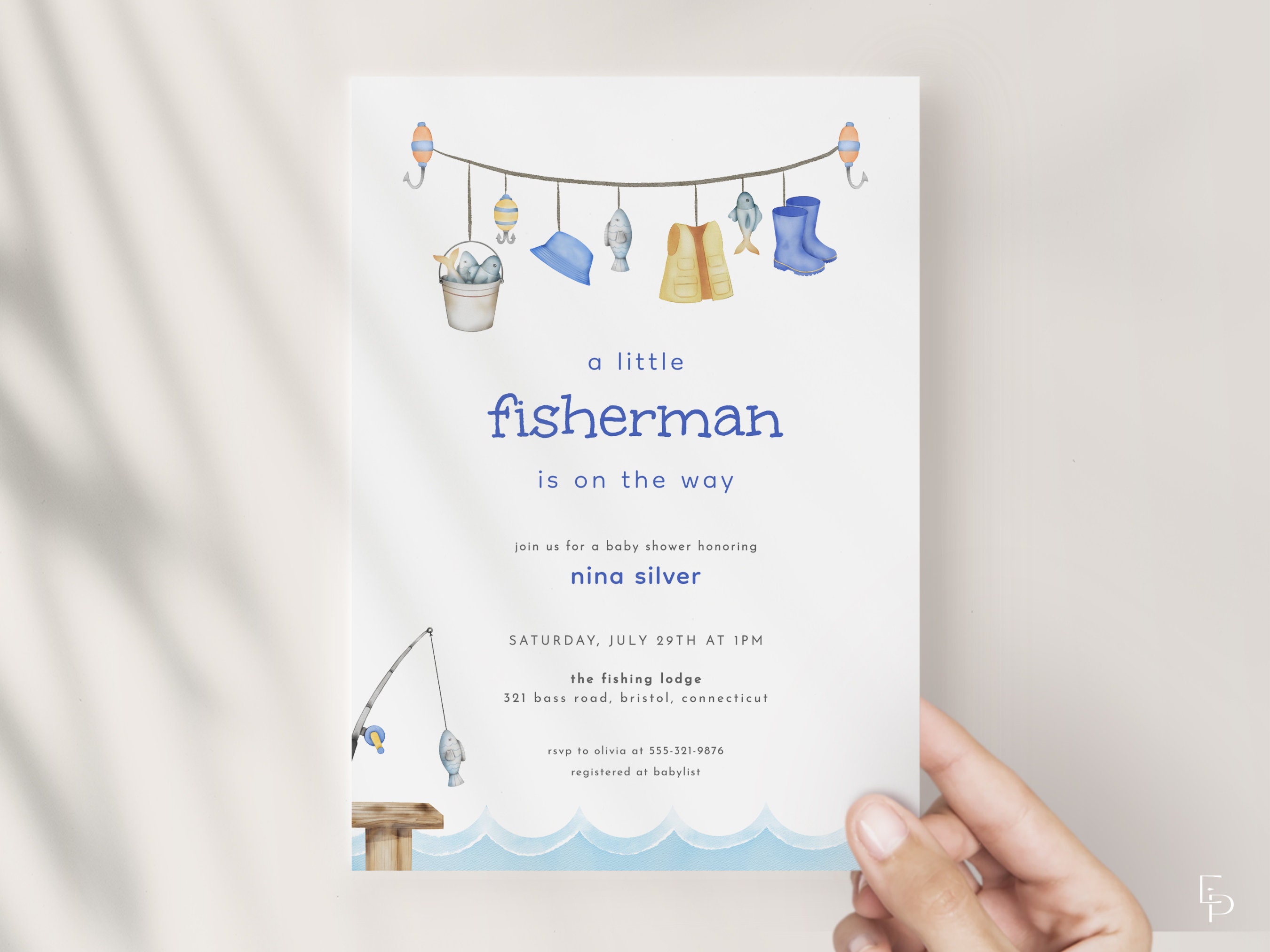 Little Fisherman Baby Shower Invitation Template for Fishing Reel