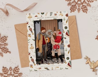Nutcracker Christmas Photo Christmas Card Template for Editable Nutcracker Holiday Photo Card Digital Download | EVANGELINE Collection