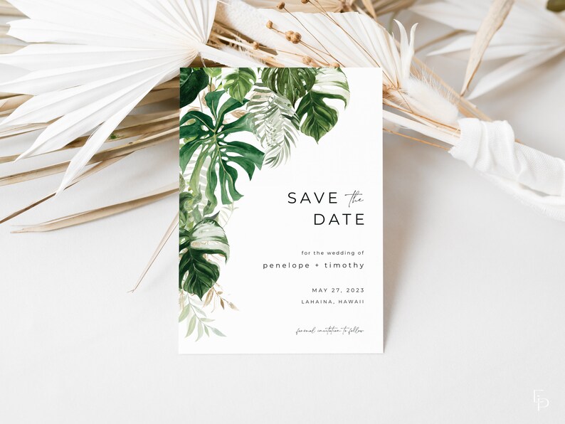 Modern Tropical Save the Date Template With Photo for Weddings - Etsy