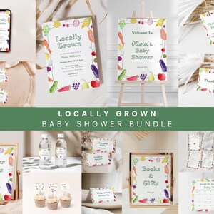 Locally Grown Baby Shower Invitation Bundle Template for Fruit Vegetable Farmer&#39;s Market Baby Shower Bundle Template | GEORGIE Collection