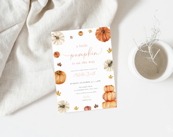 Little Pumpkin Baby Shower Invitation Template for Rustic Autumn Fall Baby Shower Invite Editable Digital Download | BRONWYN Collection